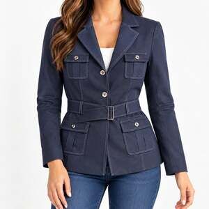 Tahari Arthur S Levine Womens 4 Navy Belted Utility Blazer Jacket Workwear Luxe